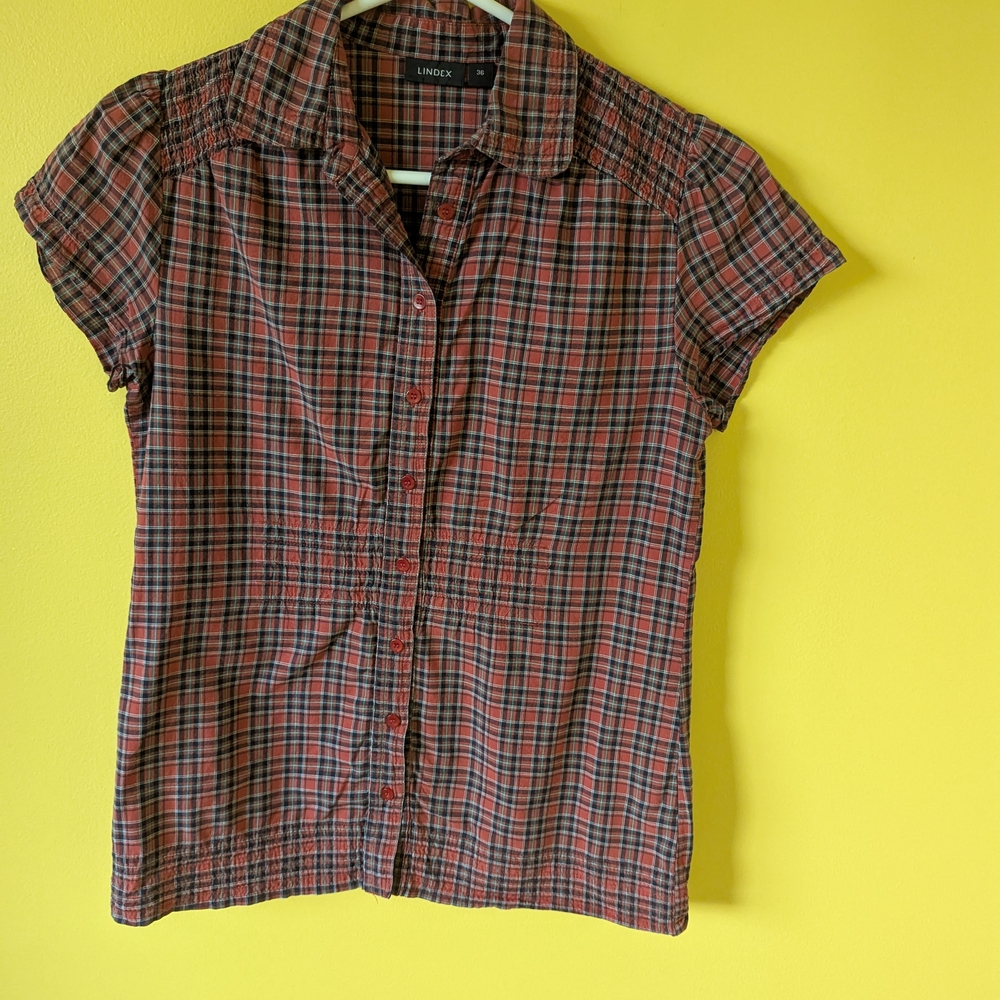 Women's Red Plaid Button Down Shirt
